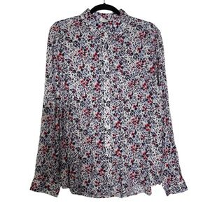 BeachLunchLounge Floral Button Down Shirt Patriotic Red White Blue Size XL